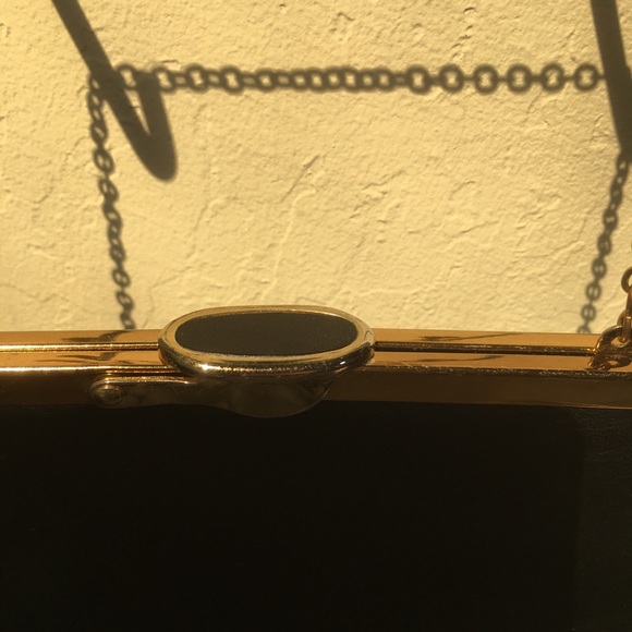 Vintage Etro Upcycled Black Leather Handbag Gold Painted Bird - Picture 6 of 9